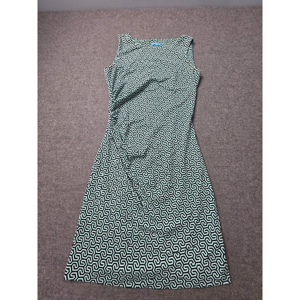 J. McLaughlin Midi Dress Womens XS Green Black Geometric Sleeveless Side Ruched